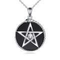 wholesale 925 Sterling Silver Pentagram Snake Black Onyx Cubic Zirconia Pendant Necklace-0-0