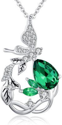 wholesale 925 Sterling Silver Crystal Red Butterfly Vine Birthstone Necklace for Women-Green May