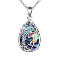 wholesale 925 Sterling Silver Abalone Shell Tree of Life Pendant Necklace with Dancing Figure Design-Volleyball