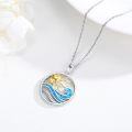 wholesale 925 Sterling Silver Blue Opal Wave Sun Pendant Necklace-0-3