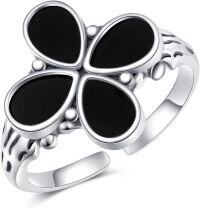 wholesale 925 Sterling Silver Onyx Vintage Oxidized Adjustable Ring for Women-Classic