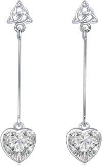 wholesale 925 Sterling Silver Celtic Knot & Heart Shape Stone Drop Earrings-White