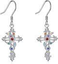 wholesale 925 Sterling Silver Cross with Rainbow Stones Drop Dangle Hook Earrings for Women Girls Gift Set-0-0