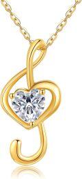 wholesale 14K Gold  Heart-Shaped Crystal Musical Note Pendant Necklace for Women Girls' Gifts-0-0