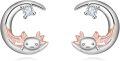 wholesale 925 Sterling Silver Axolotl Moon Stud Earrings with Rose Gold Accents and Cubic Zirconia Stones for Women-0-0