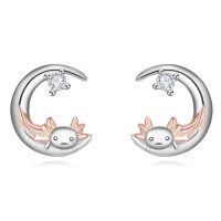 wholesale 925 Sterling Silver Cute Moon With Axolotl Earrings-Axolotl