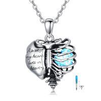 wholesale 925 Sterling Silver Cremation Jewelry Heart Urn With Sky Blue Crystal Pendant-3-March