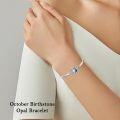 wholesale 925 Sterling Silver White Opal Moon and Star Bracelet, October Birthstone Crystal Bangle, Adjustable Women's Jewelry Gift-0-1
