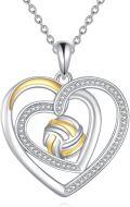 wholesale 925 Sterling Silver Heart with Gold and Cubic Zirconia Tennis Ball Pendant Necklace for Women-0-0