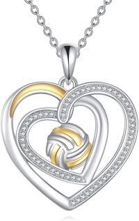 wholesale 925 Sterling Silver Heart with Gold and Cubic Zirconia Tennis Ball Pendant Necklace for Women-Volleyball B