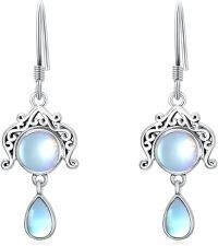 wholesale 925 Sterling Silver Rainbow Moonstone Teardrop Leverback Dangle Earrings for Women-13-Boho Filigree Moonstone Earrings