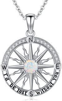 wholesale 925 Sterling Silver Opal Compass Necklace with I'd be lost without you Pendant - Gifts for Women-D April