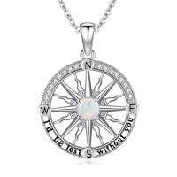 wholesale 925 Sterling Silver Opal Compass Necklace with I'd be lost without you Pendant - Gifts for Women-D April