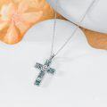 wholesale  Sterling Silver Turquoise Cross Necklace with Birth Flower Pendant -0-7
