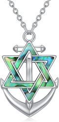 wholesale 925 Sterling Silver Green Shell Inlay Triangle Star of David Anchor Pendant Necklace for Women-0-0