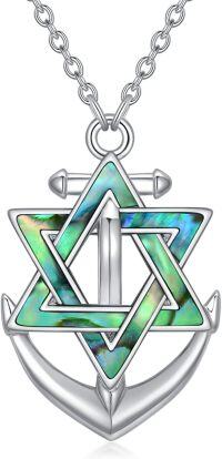 wholesale 925 Sterling Silver Green Shell Inlay Triangle Star of David Anchor Pendant Necklace for Women-anchor-2