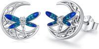 wholesale 925 Sterling Silver Blue Enamel Celtic Moon Dragonfly Stud Earrings Irish  for Women Girls-Moon-Silver