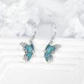 wholesale 925 Sterling Silver Butterfly Turquoise Inlay Leverback Drop Earrings-0-3