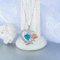 wholesale 925 Sterling Silver Turquoise Heart & Rose Gold Plated Flower Pendant Necklace for Women-0-1