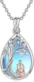 wholesale 925 Sterling Silver Blue Moonstone Buddha Tree of Life Pendant Necklace for Women-0-0
