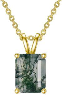 wholesale Gold-Plated 925 Sterling Silver Emerald-Cut Moss Agate Pendant Necklace - Natural Green Stone Jewelry-Emerald-Cut gold