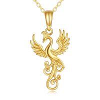 wholesale 14K Gold Phoenix Pendant Necklace with Gemstone for Women-Yellow gold phoenix necklace