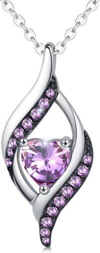 wholesale Platinum Plated 925 Sterling Silver Birthstone Necklace Heart Pendant Gift for Women-June-Alexandrite