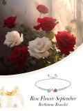 wholesale 925 Sterling Silver Rose Flower Birthstone Bolo Bracelet for Women-0-4