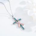 wholesale 925 Sterling Silver with Rose Gold and Pink CZ Accents Turquoise Cross Pendant Necklace for Women-0-1
