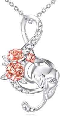 wholesale S925 Sterling Silver Musical Mask Pendant Necklace with Rose Accents Opera s for Women-phantom of the opera