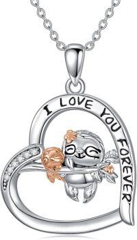 wholesale 925 Sterling Silver Sloth Heart Love You Forever Pendant Necklace for Women-Sloth-Heart