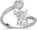 wholesale Sterling Silver Birthstone Highland Cow Ring Custom Engraved Name Adjustable Women s Jewelry Gift-0-2
