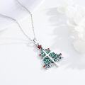 wholesale 925 Sterling Silver Green Enamel Red Crystal Christmas Tree Pendant Necklace for Women and Girls-0-1