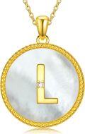 wholesale Gold 925 Sterling Silver Mother of Pearl Initial L Pendant Necklace for Women-0-0