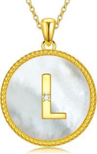 wholesale Gold 925 Sterling Silver Mother of Pearl Initial L Pendant Necklace for Women-Letter L