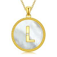 wholesale Gold 925 Sterling Silver Mother of Pearl Initial L Pendant Necklace for Women-Letter L