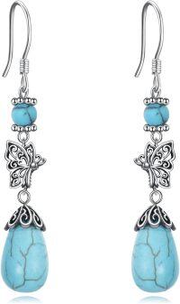 wholesale 925 Sterling Silver Turquoise Butterfly Drop Earrings for Women-Butterfly