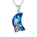 TOUPOP Sterling Silver Crystal Opal Howling Wolf Pendant Necklace-0-0