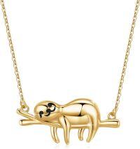 wholesale Gold 925 Sterling Silver Sloth Sliding Charm Necklace with Stuffed Animal Pendant Gift for Women-B-Gold