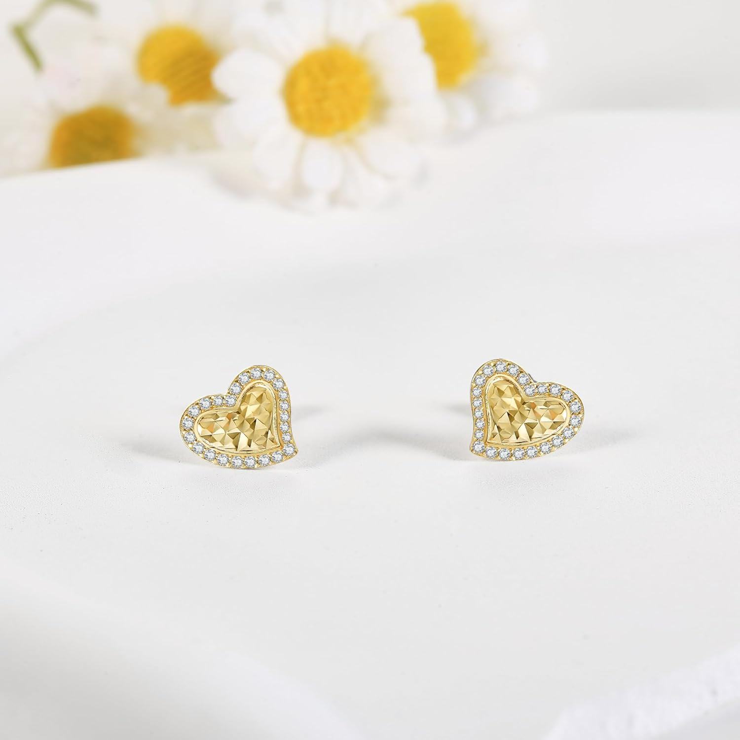 wholesale 14K Gold Heart-Shaped CZ Stud Earrings - Minimalist 14K Gold for Her-0-1