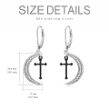 TOUPOP Sterling Silver Moon Cross Dangle Hoop Leverback Punk Earrings-0-4