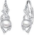 wholesale 925 Sterling Silver Black Pearl & Cubic Zirconia Celtic Dangle Hoop Earrings for Women - Irish  Ideas-0-7