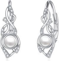 wholesale 925 Sterling Silver Black Pearl & Cubic Zirconia Celtic Dangle Hoop Earrings for Women - Irish  Ideas-White Pearl