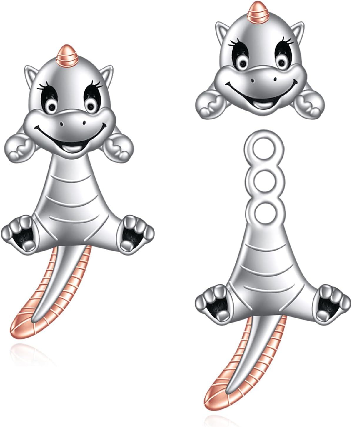 Sterling Silver Hypoallergenic Black Cat Dog Hippo Stud Earrings for Women-Dinosaur Stud Earrings