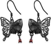 wholesale 925 Sterling Silver Black Butterfly with Red Crystal Gothic Stud Earrings for Women and Men-Skull Butterfly