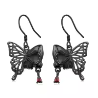 wholesale 925 Sterling Silver Black Butterfly with Red Crystal Gothic Stud Earrings Wholesale for Women and Men-Skull Butterfly