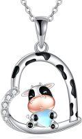 wholesale 925 Sterling Silver Moonstone Highland Cow Horseshoe Pendant Necklace Gift for Women Girls-0-0