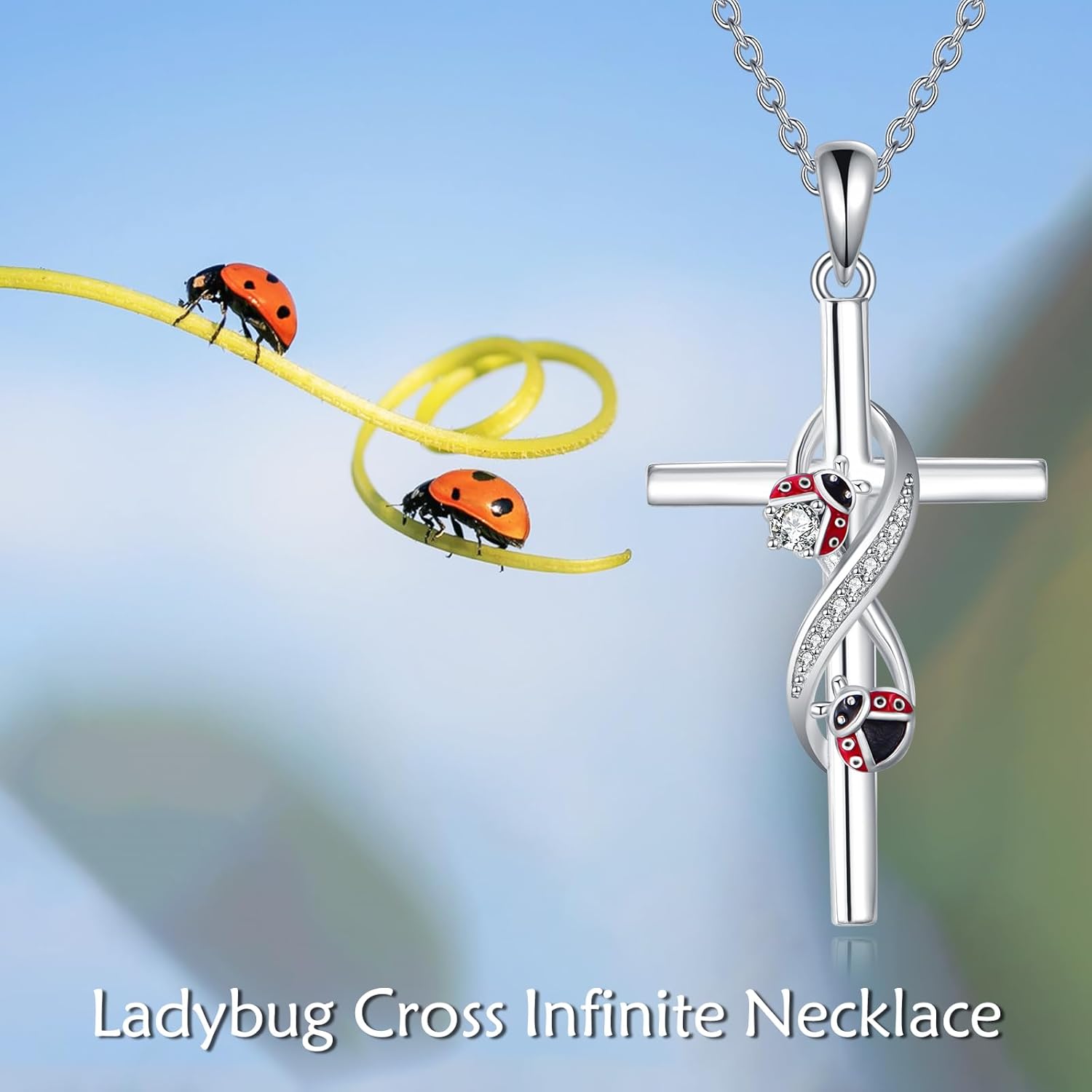 wholesale 925 Sterling Silver Ladybug and Snake Design Cross Pendant Necklace-0-1