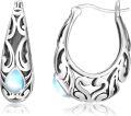 wholesale 925 Sterling Silver Blue Moonstone Teardrop & Scrollwork Hoop Earrings for Women - 30mm Diameter-0-0