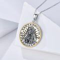 wholesale 925 Sterling Silver Santa Muerte Perdoname Necklace with Gold Accents and Skulls-0-2